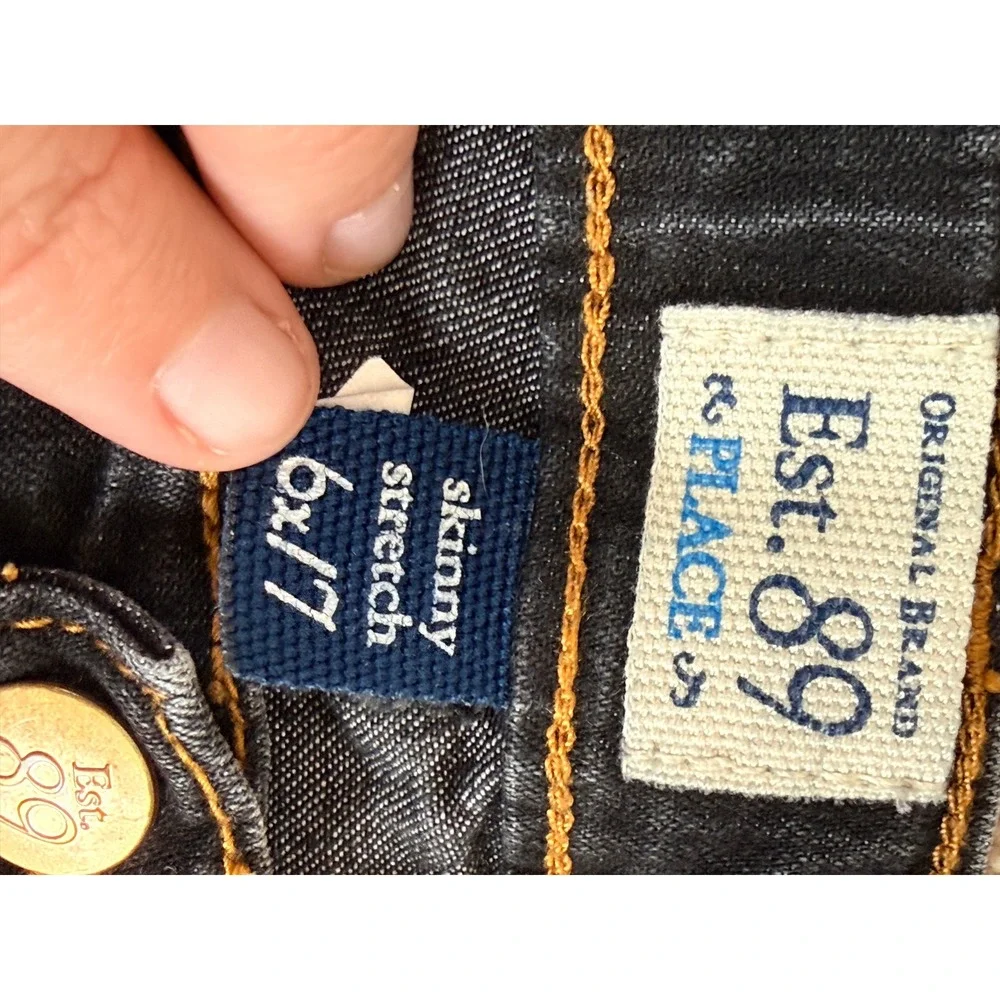 The Children's Place Girls Skinny Stretch Jeans Dark Wash Blue Size 6x/7 Heart‎